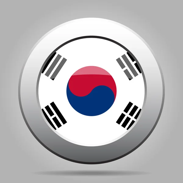 Tombol metal dengan bendera Korea Selatan - Stok Vektor