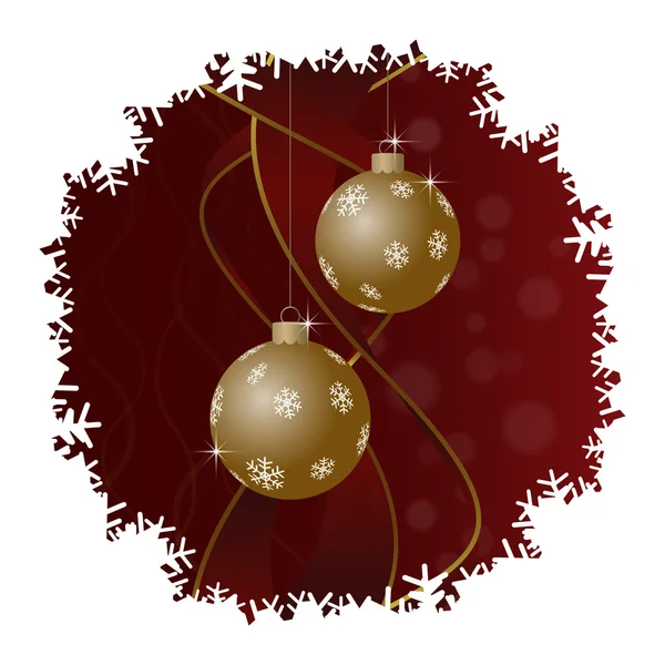 Christmas gratulationskort, guld bollar och snöflingor — Stock vektor