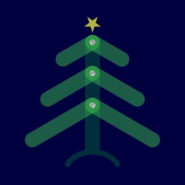 Lichtdurchlässiger Weihnachtsbaum, Schrauben und gelber Stern — Stockvektor