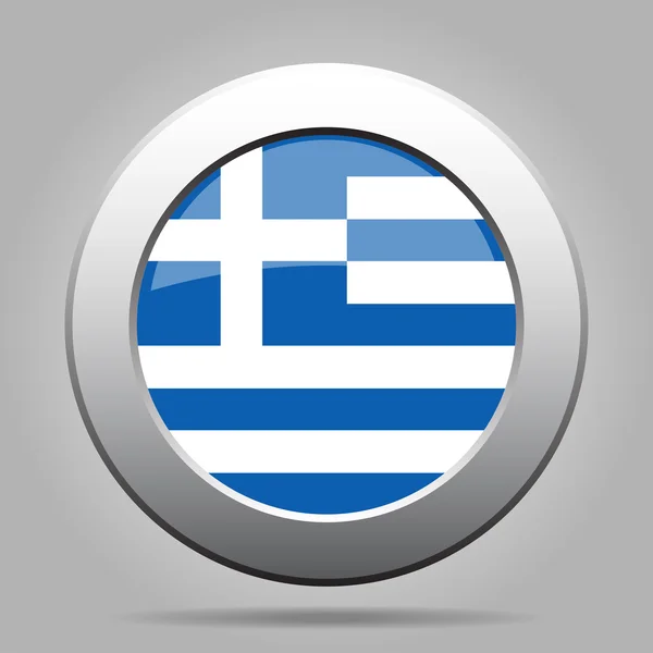 Botón de metal con bandera de Grecia — Vector de stock