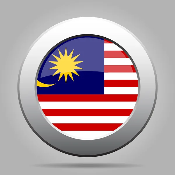 Bendera Malaysia. Tombol bulat abu-abu logam berkilau . - Stok Vektor