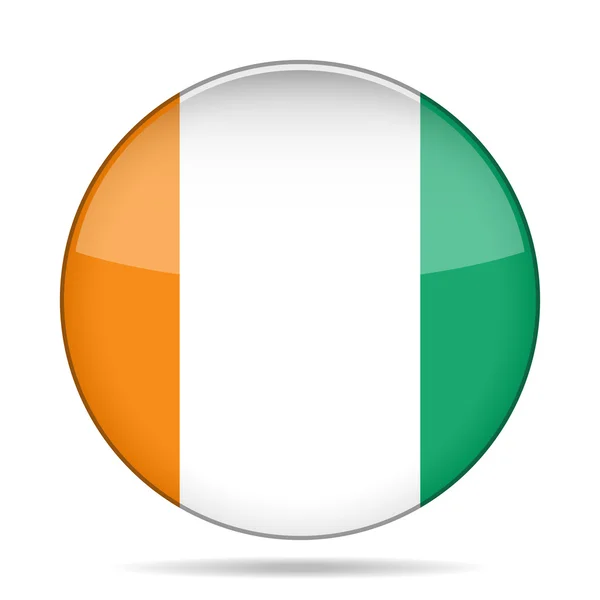 Flag of Ivory Coast. Shiny round button. — Stock Vector