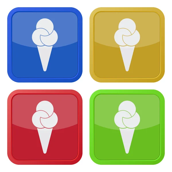 Набор из четырех квадратных икон с мороженым — стоковый вектор