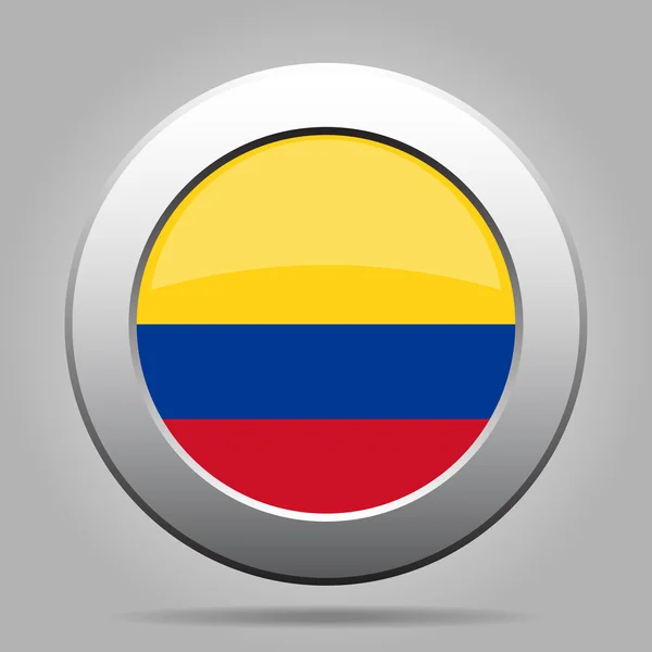 Bandera de Colombia. Brillante botón redondo gris metal . — Archivo Imágenes Vectoriales