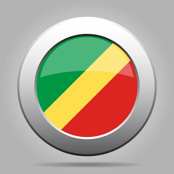 Kongói zászlaja. Fényes fém szürke kerek gomb. — Stock Vector