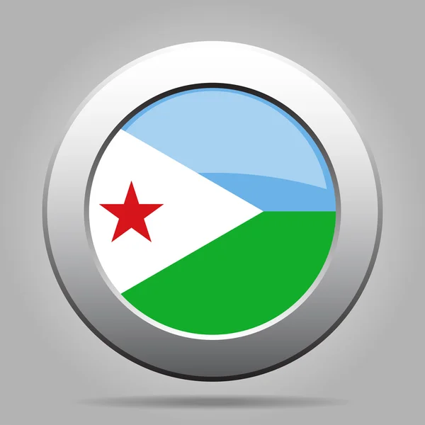 Bandera de Yibuti. Brillante botón redondo gris metal . — Vector de stock