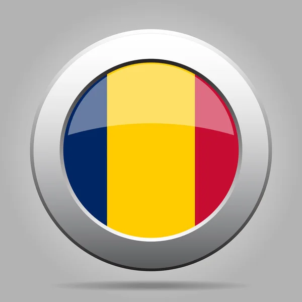Drapeau du Tchad. Bouton rond gris métal brillant . — Image vectorielle