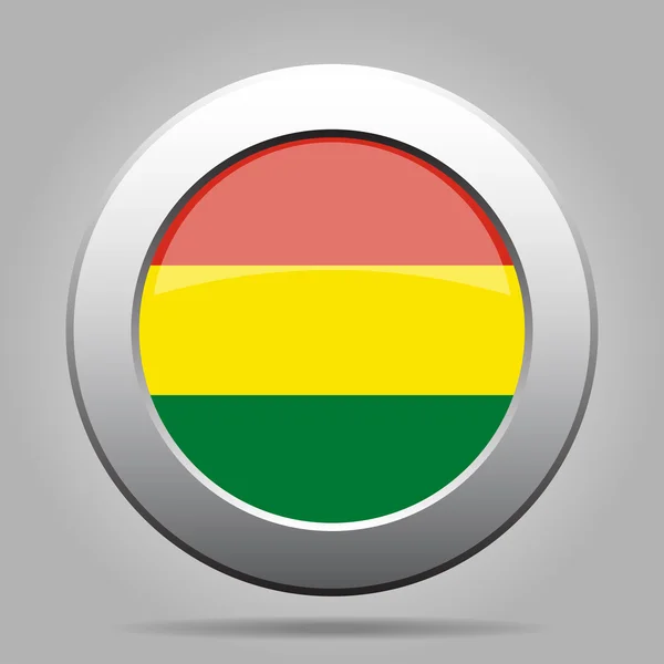 玻利维亚的旗帜。闪亮的金属灰色圆形按钮. — 图库矢量图片