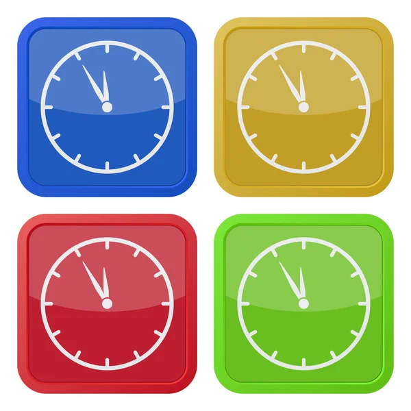 Cuatro iconos de color cuadrado, reloj de última hora — Archivo Imágenes Vectoriales