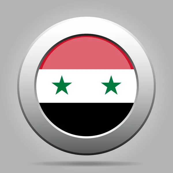 Szíria zászlaja. Fényes fém szürke kerek gomb. — Stock Vector