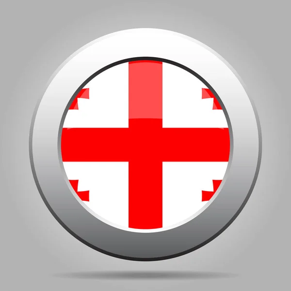 Vlajka Gruzie. Lesklé kovové šedé kulaté tlačítko. — Stockový vektor