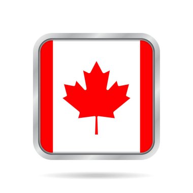 Kanada bayrağı. Parlak metalik gri kare düğme.