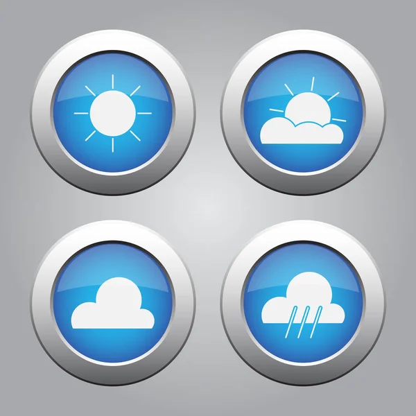 Blue metallic buttons set, weather forecast icons — Stock Vector