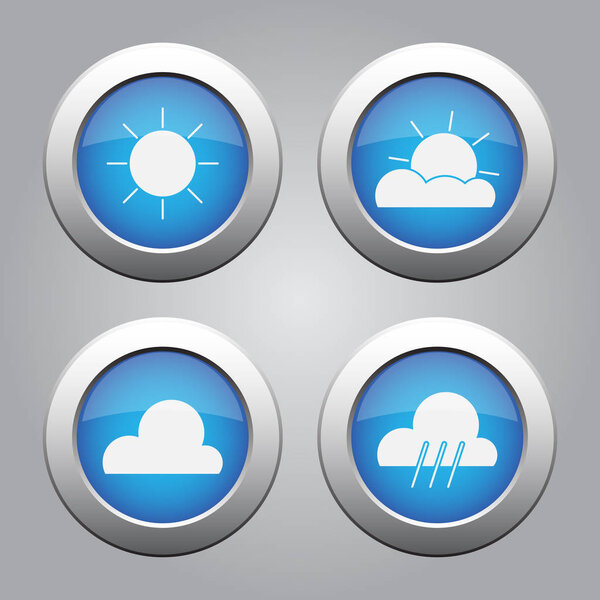 blue metallic buttons set, weather forecast icons