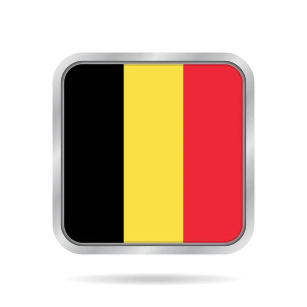 ベルギー、光沢のあるメタリック グレーの正方形ボタンの旗 — ストックベクタ