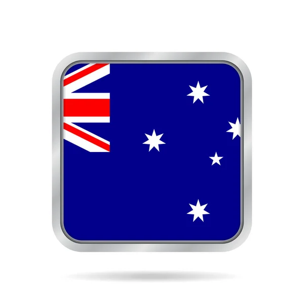 Bandera de Australia, botón cuadrado metálico brillante — Archivo Imágenes Vectoriales