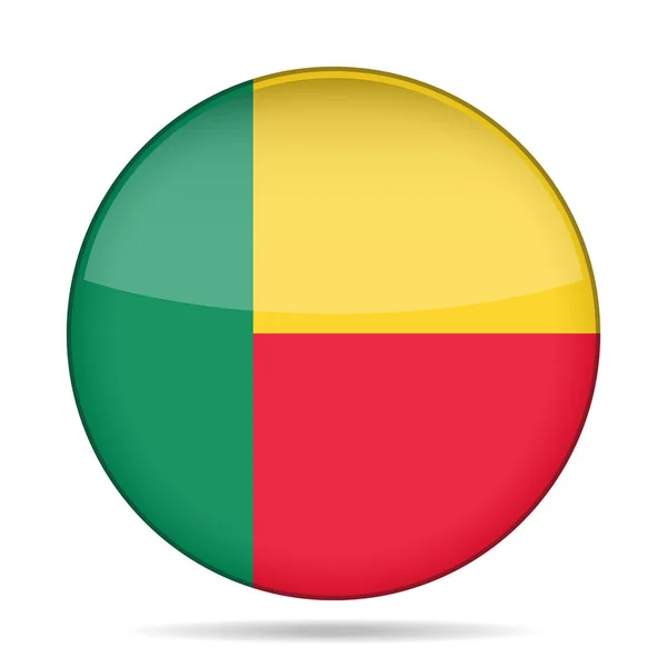 Vlag van Benin. Glanzende ronde knop. — Stockvector