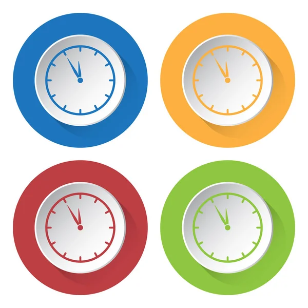 Четыре круглых цветных иконки, часы в последнюю минуту — стоковый вектор
