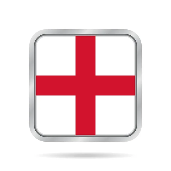 Флаг Англии, блестящий металлический серый квадрат кнопки — стоковый вектор