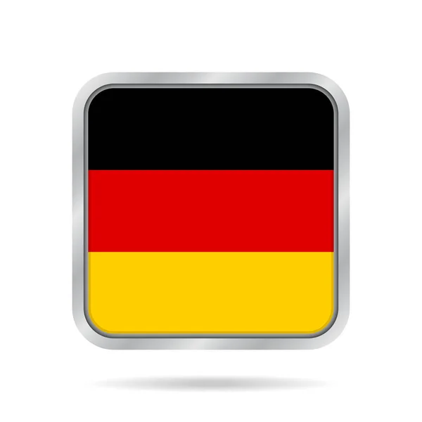 ドイツ、光沢のあるメタリック グレーの正方形ボタンの旗 — ストックベクタ