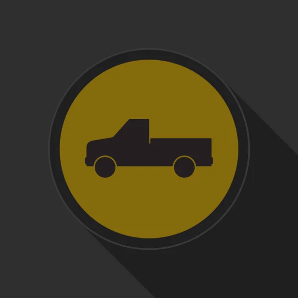 Gele ronde knop - pickup met een flatbed-pictogram — Stockvector