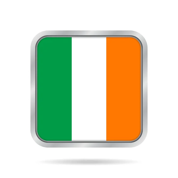 Fényes, fémes szürke négyzet gomb-Írország zászlaja — Stock Vector