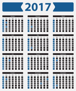 Resmi tatil günleri ile ABD takvim 2017-