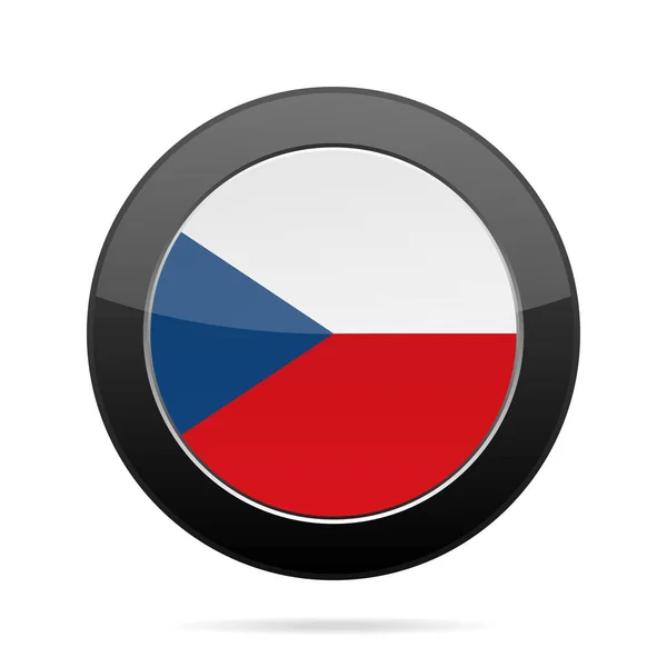 Vlag van Tsjechië. Glanzend zwarte ronde knop. — Stockvector