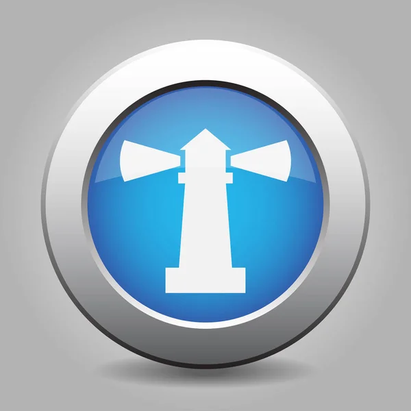 Blue metallic button, white lighthouse icon — Stock Vector