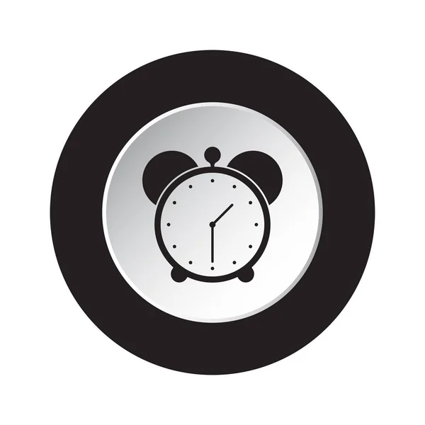 Round black and white button - alarm clock icon — Stock Vector