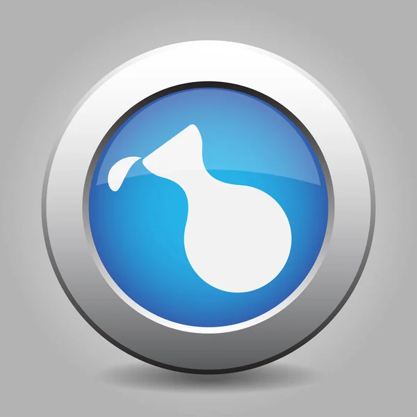 Frasco azul metálico blanco botón con un icono de gota — Vector de stock