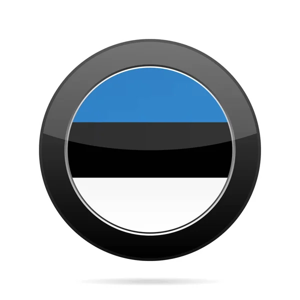 エストニアの旗。光沢のある黒い丸いボタン. — ストックベクタ