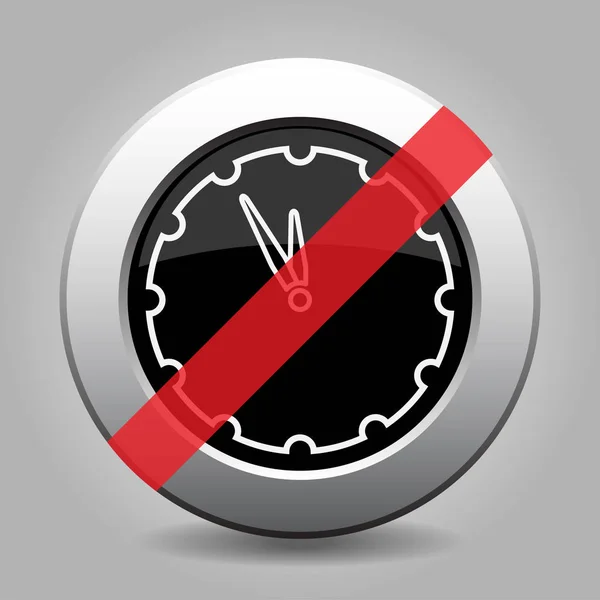 Zwarte metalen knop - last-minute verbod klokpictogram — Stockvector