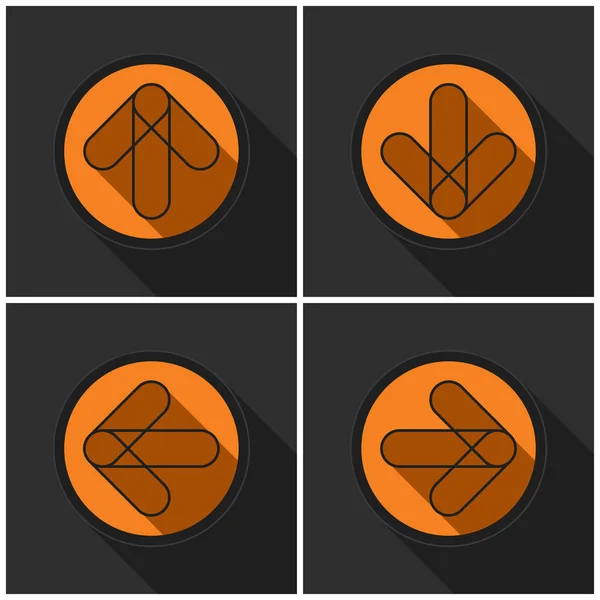 Quattro arancio rotondo con frecce nere e ombre — Vettoriale Stock