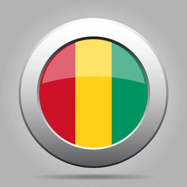 Guinea zászlaja. Fényes fém szürke kerek gomb. — Stock Vector