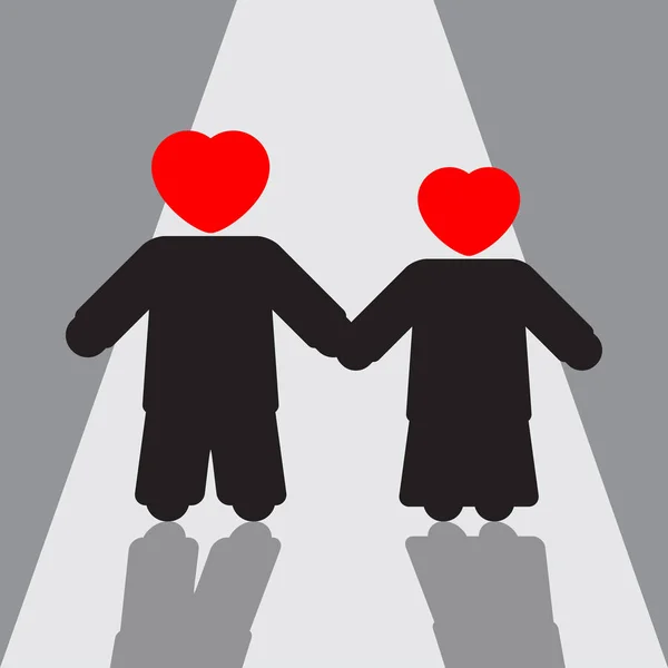 Garçon et fille, silhouettes au coeur rouge, ombres — Image vectorielle