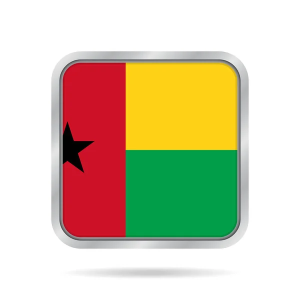 Flagge von Guinea-Bissau, metallisch grauer quadratischer Knopf — Stockvektor