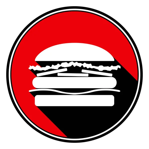 Rodada vermelha com sombra preta - ícone de hambúrguer branco — Vetor de Stock