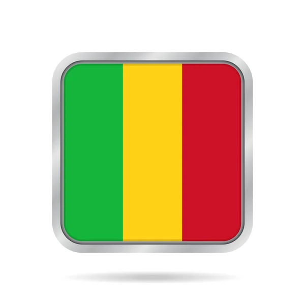 Mali zászlaja. Fényes, fémes szürke négyzet gomb. — Stock Vector