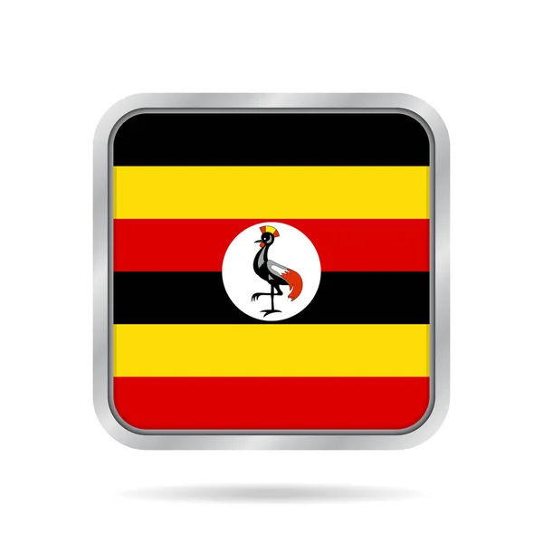 Flagge Ugandas. metallisch glänzende graue quadratische Taste. — Stockvektor