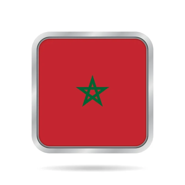 Flag of Morocco, shiny metallic gray square button — Stock Vector