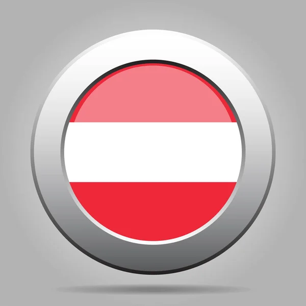 オーストリアの旗。光沢のある金属灰色の丸いボタン. — ストックベクタ