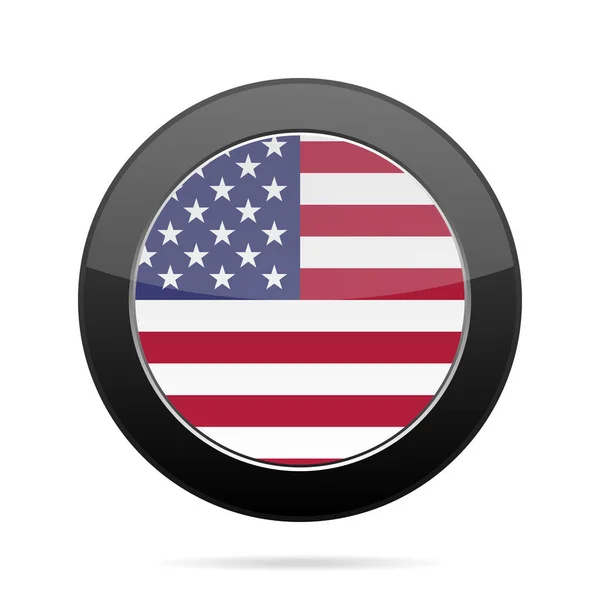 Flag of USA. Shiny black round button. — Stock Vector