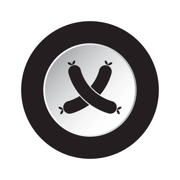 Botón redondo en blanco y negro - icono de dos salchichas — Vector de stock