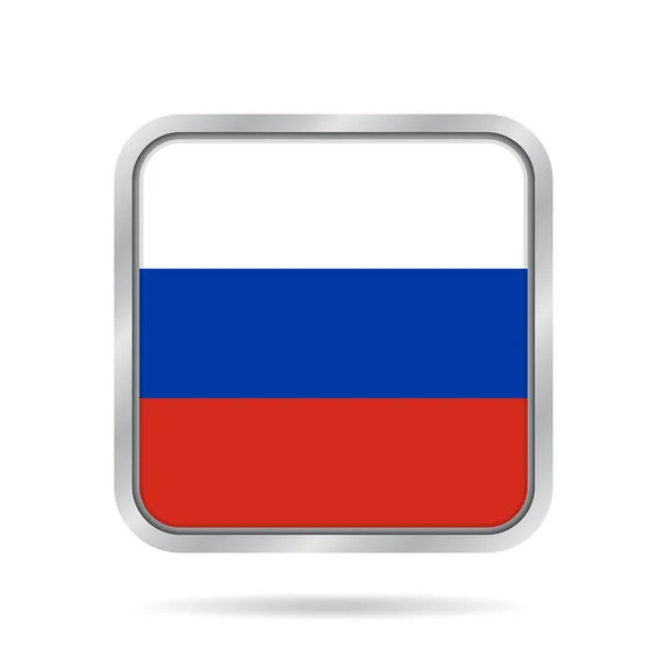 Flag of Russia. Shiny metallic gray square button. — Stock Vector