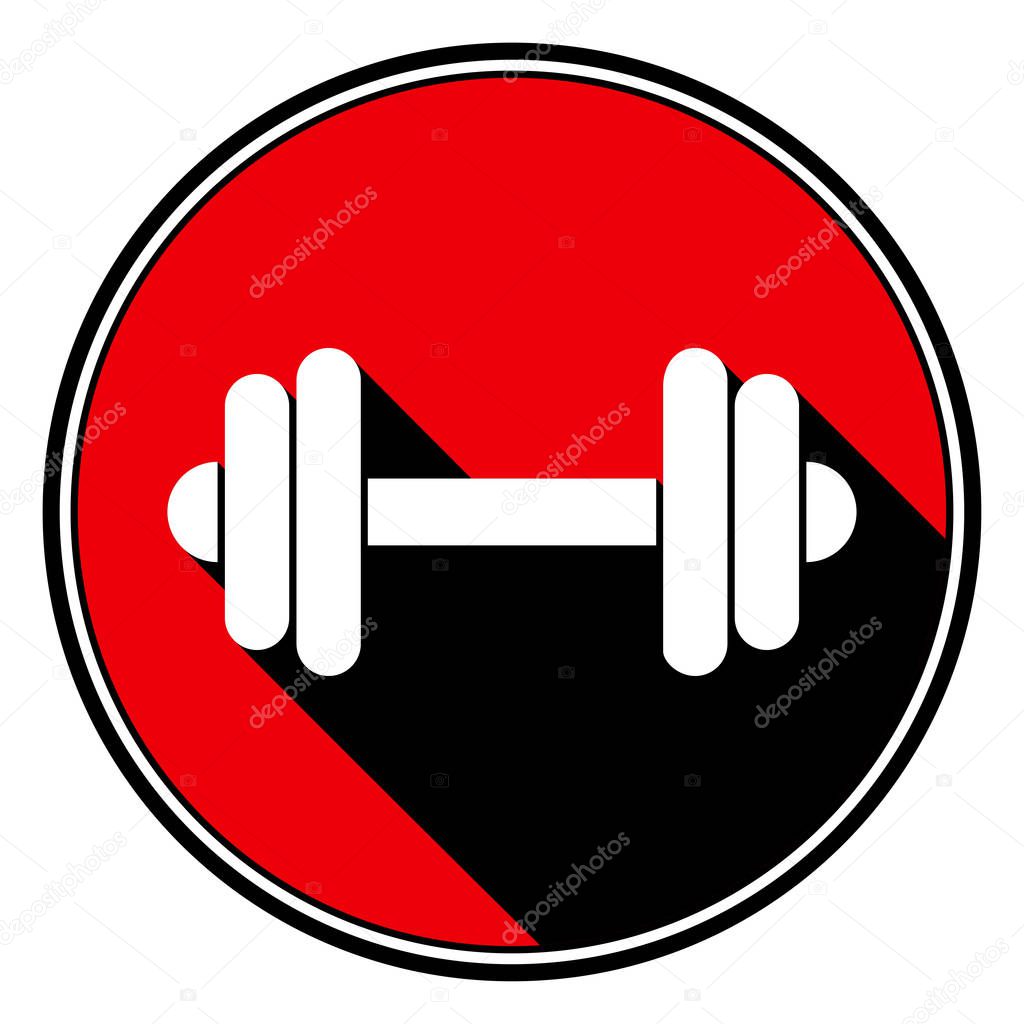 red round with black shadow - white dumbbell icon