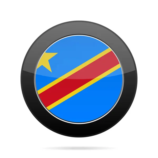 Flagge von dr Kongo. schwarzer, glänzender runder Knopf. — Stockvektor