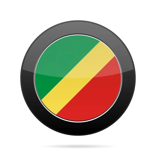 刚果的旗帜。闪亮的黑色圆形按钮. — 图库矢量图片