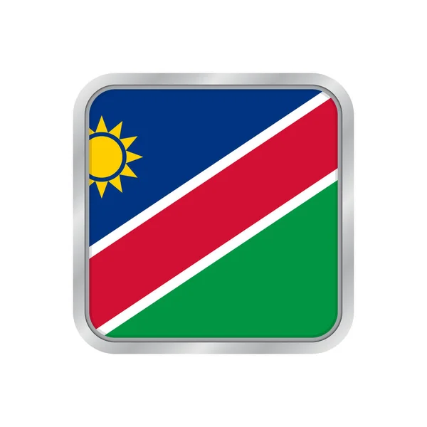 Bandera de Namibia, botón cuadrado gris metálico brillante — Vector de stock