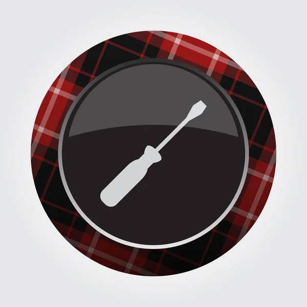 Botón con rojo, tartán negro - icono del destornillador — Vector de stock